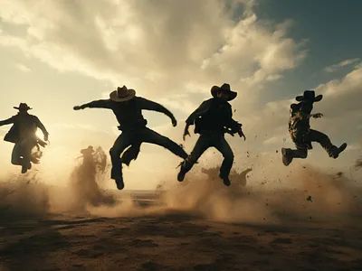 Flying Square Dancers ai art cowboys flying generative ai midjourney photocompositing