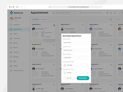 Reschedule Form - Mediversal b2b b2c component dashboard date design dropdown form healthcare management medical rescheduke saas time ui ux web website