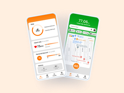 Bicycle Tracker App : Simple and Clean app bicycle clean cycle design exercise green jogging orange ride running simple ui