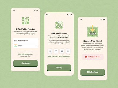 Messaging App Sign Up (Kawaii) backup chat cute ui getting started green kawaii kawaii design messaging monochrome salmanwap sign up ui design verification