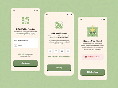 Messaging App Sign Up (Kawaii) backup chat cute ui getting started green kawaii kawaii design messaging monochrome salmanwap sign up ui design verification