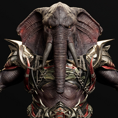 Fantasy warrior elephant - Musth 3d modeling animals cgi character design character modeling creature elephant fantasy realtime street fighter warrior zbrush