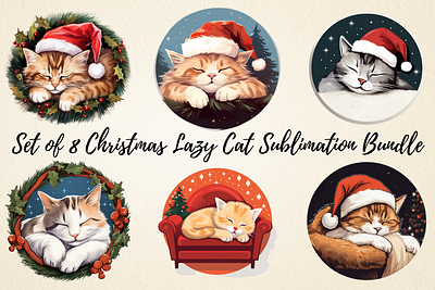 Christmas Lazy Cat Sublimation Bundle digital paper crafts