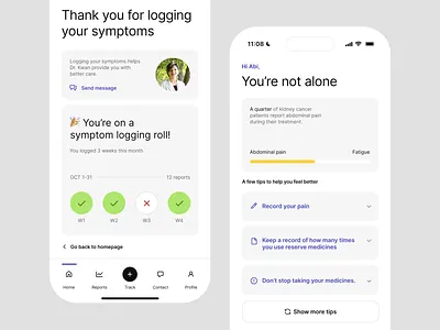 Symptom management app care health medical patient symptoms ui