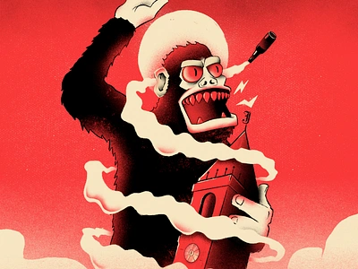 King Kong anger animal beer building church cloud clouds crazy florian farhay gorilla illustration king kong kingkong kong monkey new york scream sky tower wild