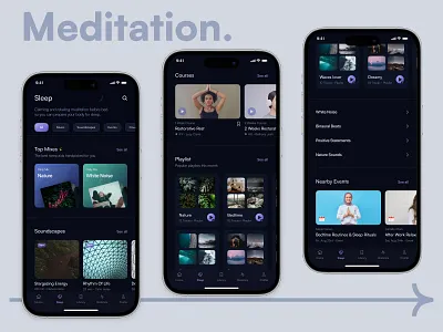 Dark Mode Meditation App clean dark mode dark mode ui dark theme dark theme ui ios ios app meditation meditation app meditation mobile app minimalist mobile app mobile app ui mobile ui modern relax relaxation app ui ux ui