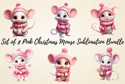 Pink Christmas Mouse Sublimation Bundle mugs