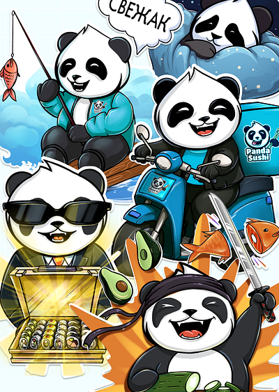 Panda Sushi stickers blue ipad panda procreate stickers sushi