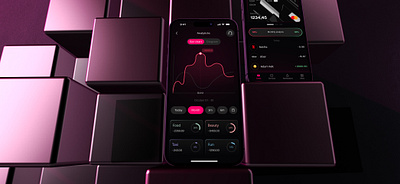 Mobile app for bank 3d branding mobile app online banking pink design ui ux visual web design