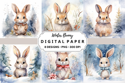 Watercolor Winter Bunny Background