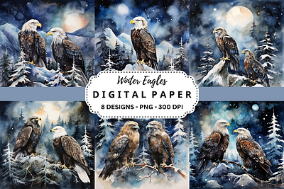 Watercolor Winter Eagles Background tumbler wrap