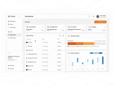 Document Management App app docs docs sorting file layout fintech management manager progress sales analytics sidebar statistics storage stats tables tracking ui uiux ux design