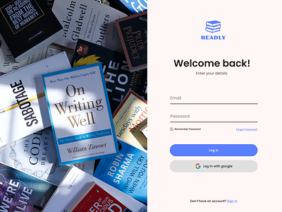 Readly - Online Library Log In Screen design graphic design log in logo product design ui ux web design