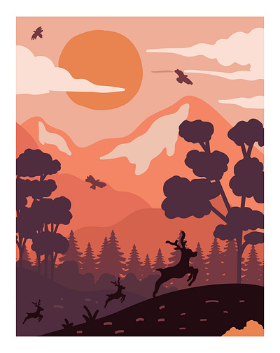 Sunset panorama wildlife illustration background design digitalmedia graphic design illustration illustrator landscape nature portofolio silhouette