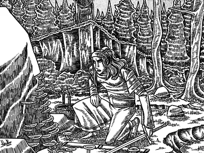 Wolf art artwork black and white character creature detailing digital digital art forest illustration lineart monochrome stalker wolf