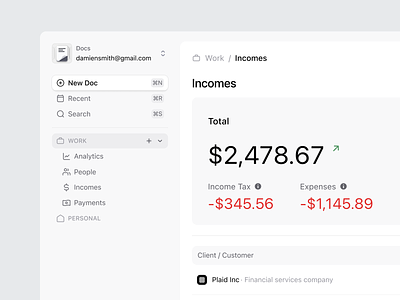 Productivity Tool app banking clean dashboard design finance income interface menu minimal navigation overlay panel product sidebar ui ui design ux ux design web
