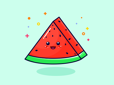 Cute Water Melon Illustration - Semangka #1 character cute food fresh fruit icon illustration mbe red slice water melon watermelon