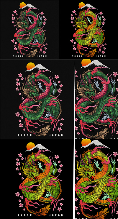 Japanese dragon T-shirt design (For client) 80s 90s apparel art artwork clothing design dragon illustration japan japanese merchandise mountain retro shirt sunset t shirt tshirt vector