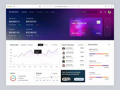 Teamtalk - Digital Banking Dashboard balance bank banking card dashboard digital bank ewallet finance fintech money platform product saving statistic transaction transfer ui uiux wallet web dashboard