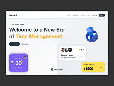 Animated Landing page animation clean dailyui design figma interface landing page saas service time time management tracking ui ux web