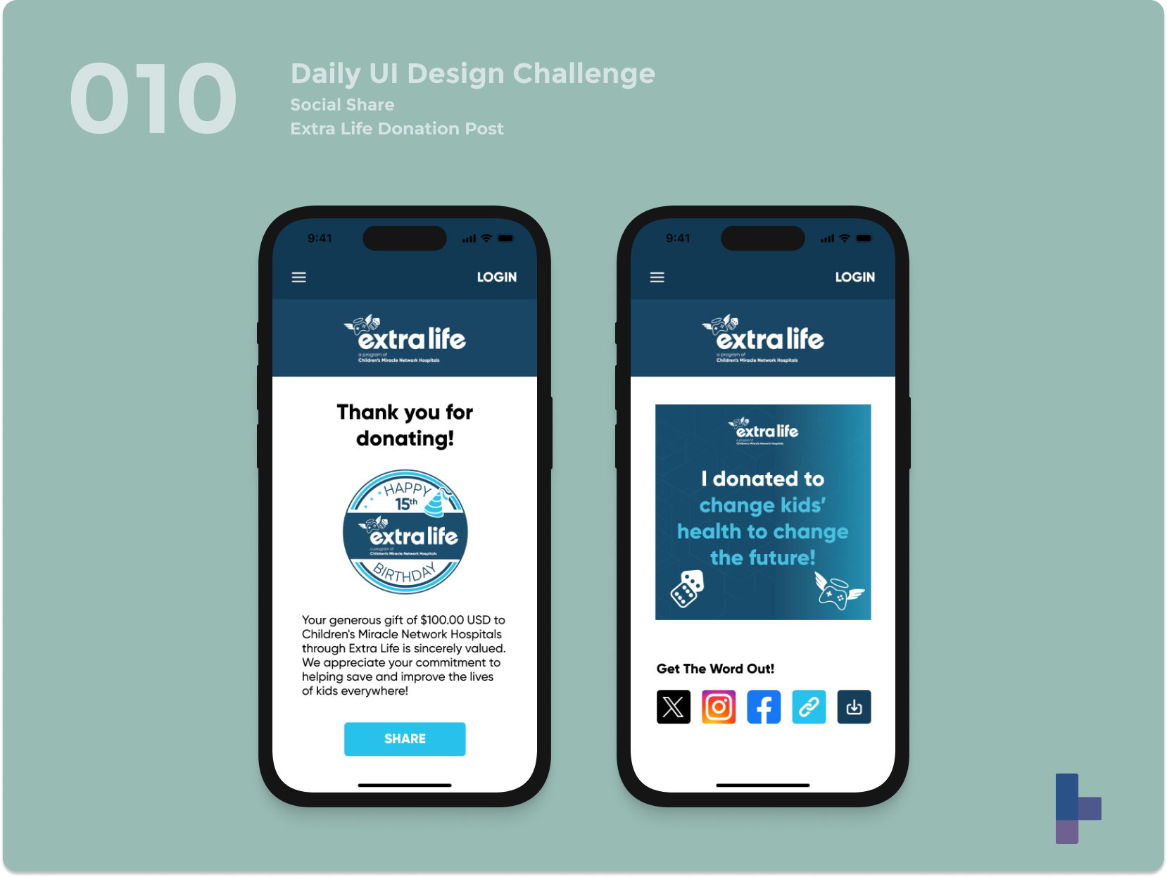 Daily UI 010 - Social Share charity daily ui daily ui 010 daily ui 10 dailyui donation extra life social share ui visual design