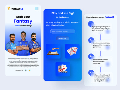 Fantasy Game UI Design app appdesign branding cricket ui dream 11 ui fantasy game ui gameui glass morphism ui design home page design illustration logo website design