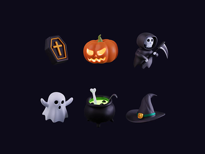 Halloween 3D icons! 3d 3d icons aniamtion design ghost graphic design halloween horror icon illustraion illustration illustrator magic piqo scare