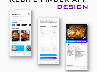 Recipe Finder App Design animation app app design appdesign branding high fedelity motion graphics prototyping recipe app ui recipe finder app ui design ui website design