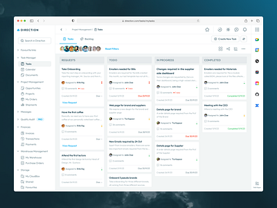 Direction - a B2B Software for everything - Task Manager complex ui dashboard manufacturing navbar navigation navigation ui order management priority task production project management saas task task dashboard task details task management tasks manager todo todo list web dashboard