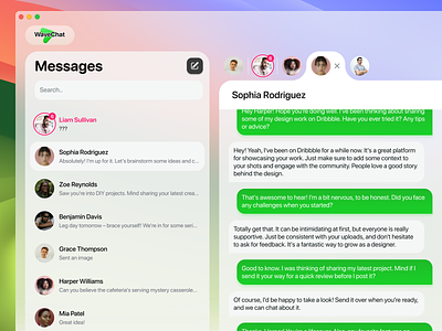 WaveChat • macOS App Concept app app design chat colorful design frosted glass gradieny macos macos app message messages minimal skeumorphism social media social media app ui uiux ux uxui vivid