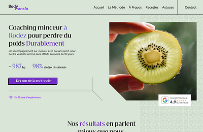 Sustainable Weight Loss Coaching Website - Kiwi-Inspired body coaching diet french googlereview healthy natural nutrition sport trainer uidesign webdesign weight weightloss wellness