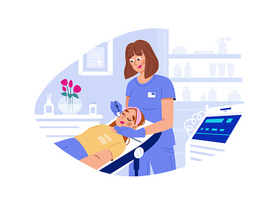 Beautician beautician blue character color cosmetology girl illustration landing page illustration medecine personage rose vector web illustration woman
