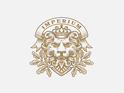 Imperium animal character coat of arms engraved heraldry illustration lion logo logotype nature oak tree vintage zoo