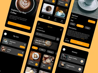 Spresso Coffee Shop App UI app design cafe cafeteria clean coffee coffee shop coffee shop app coffee shop app design delivery app drink drink shop food food and drink minimal minimalist mobile app modern ui ui design ux