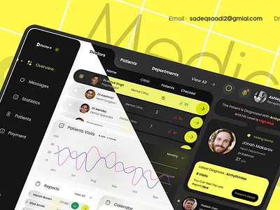 Doctor + asymmetrical dark dashboard design illustration ui ux