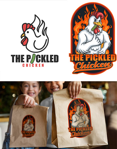 The pickled chicken logo ( for client ) adobe illustrator art artwork brand branding character chicken company cool design food graphic design illustration line logo mascot pickles simple t shirt vector