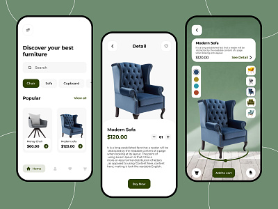 E-commerce Furniture Application 3d branding graphic design logo ui