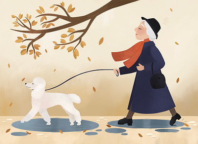 Old Lady With Poodle Illustration autumn book illustration character children children book illustration childrensbook fall kidlitart picture book poodle