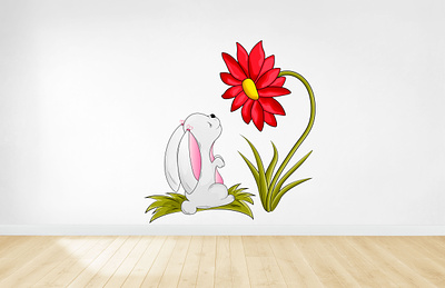 Drawing Design for Children's room. Wall decoration. baby bunny bunny girl cartoon cartoon style character child children room design design for children flower graphic design grass illustration kids design kids room love vector wall decor wall decoration