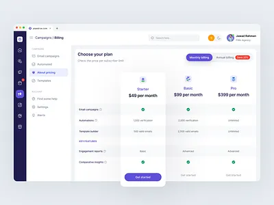 Piqedrive - Pricing Page crm crmui dashboard design designer email message fillldesign filllo plan pricing product product design saas saasui ui ux web webapp