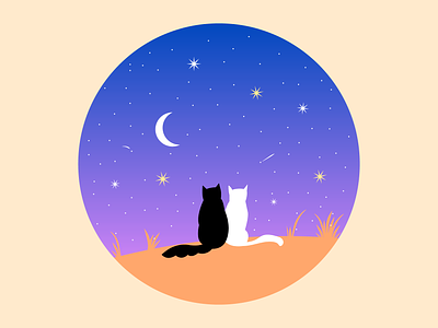 Cats admiring a starry night aesthetic cat cats cute design evening illustration moon night skies starry stars travel