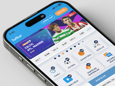 Tuttur App Homepage android application betting gambling ios odds sports tuttur ui