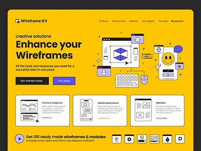 Wireframe Kit apps branding creative download figma flat illustration illustrations landing page mockup outline style ui uiux ux vector web page website wire frame wireframe wireframe kit