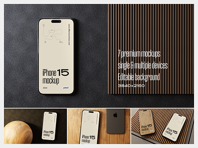 Wood - 7 iPhone 15 Mockups 3d blender download free graphic design iphone 15 mockup mockups premium wood wood textures