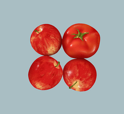 The odd one out apple artwork brushes concept digital drawing fruit grain graphic illustration minimal photoshop realistic red spot texture tomato