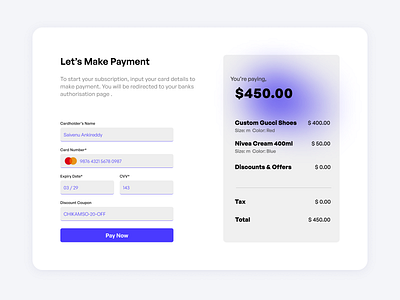 Checkout Page - UI Design androiddesign appdesign checkout checkout page design credit card design design iosdesign mobileapp payment payment design ui uidesign uxdesign