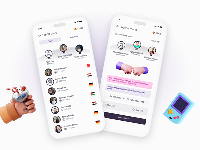 Gifts app: Leaderboard and refer a friend code friend game leaderboard list refer