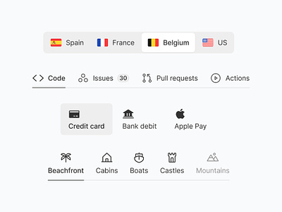 Tab components — Stratum 2.0 bank component country selector design system e commerce figma icons light mode minimal nav navigation payment options product design property listing tabs ui design ui kit user interface ux design web design