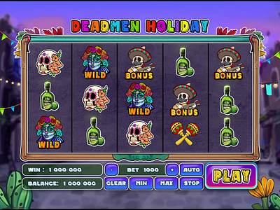 ‘Deadmen Holiday’ Slot — Fiery Bonus Animation animation animation of the field bonus bonus animation cactus casinogames dia de los muertos maracas mexican themed motion graphics santa muerte slotonline sombrero tequila the day of the dead