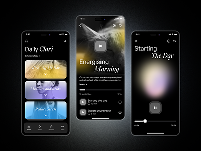 Mindfulness app - Home and session screen concept app design audio design minimalistic mobile mobile design mobile home nav bar navigation product design session user experience user interface